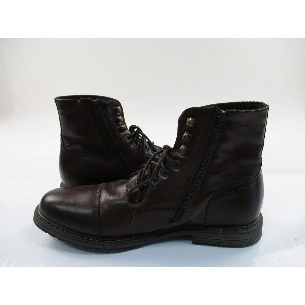 Bruno Marc Boots Mens 12 Brown Cap Toe Side Zip Faux Fur Lined Utility Rugged